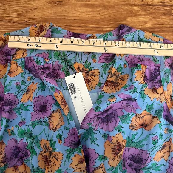 Veronica Beard Silk Sean Ruched Floral Mini Dress In Lake Blue Multi Size 0 - Picture 11 of 16